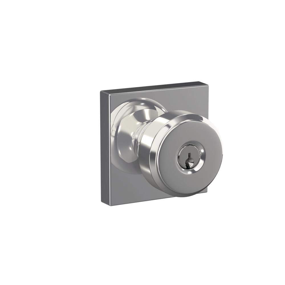 SCHLAGE Bowery Keyed Entry Door Knob, Interior/Exterior, Bright Chrome