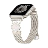 Slim Metal Band Compatible with Apple Watch Bands for Women 40mm 41mm 42mm 38mm 44mm 45mm 46mm,Thin Stainless Steel Mesh Magnetic Strap with Bling Charms for iWatch SE 3 Series 11/10/9/8/7/6/5/4/3/SE