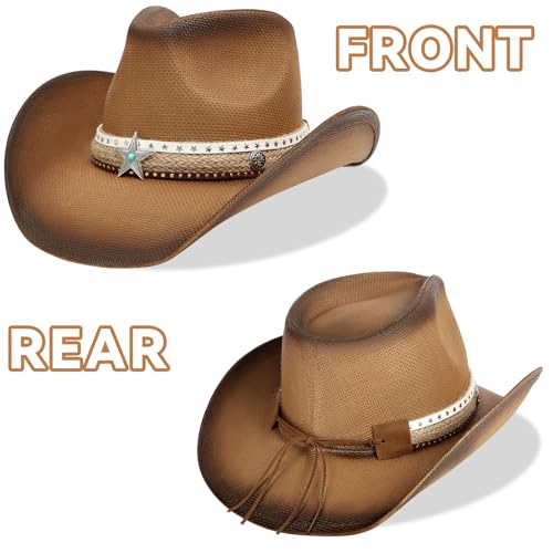 Image of WQWOVRVO Cowboy Hat,Cowgirl Hat,Western Cowboy Hats for Women /Mens /Straw Wide with Shapeable Brim Cowboy Hat for Womens
