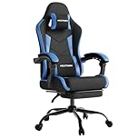 Nexthra Gaming Chair with Footrest Lumbar, Ergonomic Leather Mesh Reclining Chair 220lbs with Headrest for Office and Long Gaming Sessions,Blue
