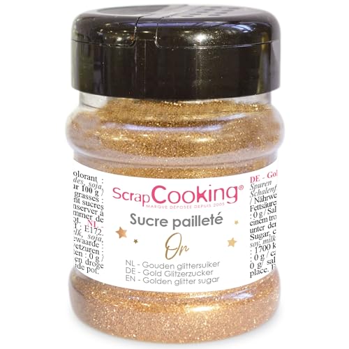 ScrapCooking - Sucre Pailleté Or 160 g - Paillettes Sucrées Dorées - Poudre Alimentaire Comestible - Décoration Brillante pour Pâtisserie Bûche Cupcakes - 4803