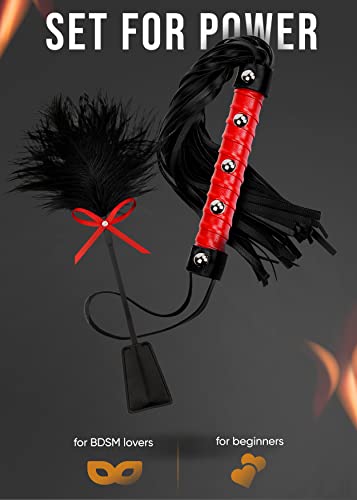 Image of Feather Tickler 15 inch, French Tickler Black, Feather Ticklers Teasers - Red Whip 20 inch, Faux Leather Whip for Cosplay