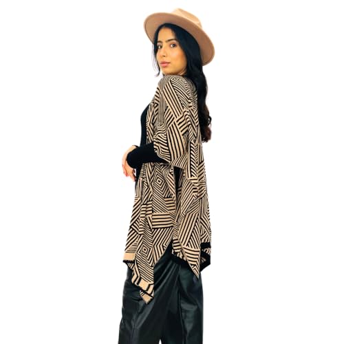Chal tipo poncho abierto con diseño geométrico y mangas para moda otoño invierno