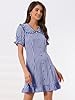 Allegra K Women's Gingham Checks Ruffled Peter Pan Collar Cute Mini Dress Large Blue #1