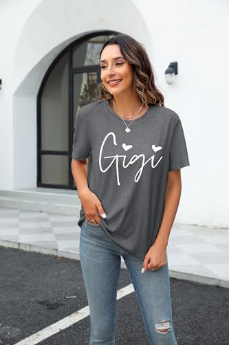 ALLTB Gigi Heart Shirt for Women Cute Grandma Graphic Tee Nana Casual Short Sleeve Gift T-Shirt Dark Grey