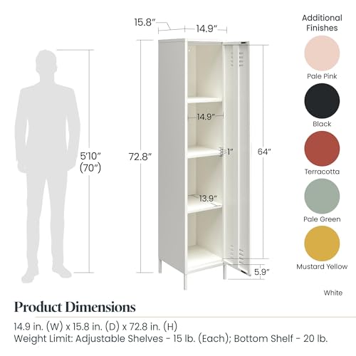 REALROOMS Shadwick 1 Door Tall Single Metal Locker Style Storage Cabinet, Black - Thumbnail 3