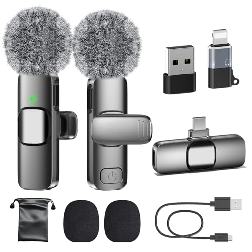 PoP voice USB C Mini Microphone for iPhone 16/15/14/Android, Wireless Lavalier Microphone with Noise Reduction, Lapel Lav Mic with Noise Reduction for Vlog YouTube TikTok Recording, 12H, 65ft