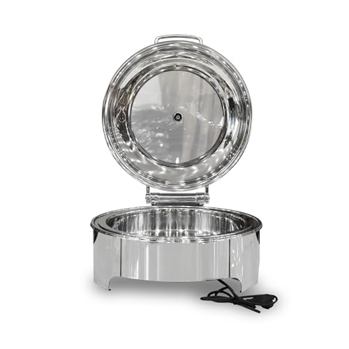 Image of Electric Chafing Dish Round 6 LTR 2-in-1 Hydraulic Lid, Round Chafing Dish with Electric Heating for Hotels, Restaurants, Catering etc (Electric)