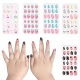 Girl's Press-On Nail Kit for Kids – Acrylic Artificial Nails, Adorable French Tip Style for Girl's Gift, Nail Art Decoration, Lightweight, Durable, Easy Application – Mixed Designs for Children (24 Pieces)