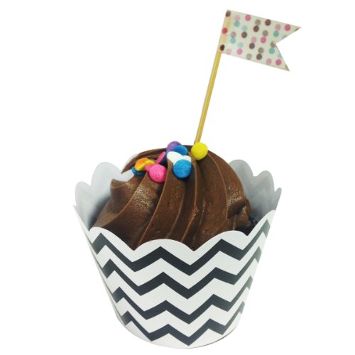 Wrapables Standard Size Chevron Cupcake Wrappers (Set of 20), Black
