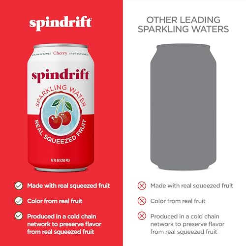 Image of Spindrift Sparkling Water, Cherry Flavored, Made with Real Squeezed Fruit, 12 Fl Oz Cans, Pack of 24 (Only 21 Calories per Can)