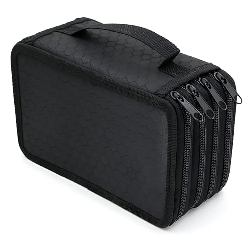 Estojo Escolar Grande 72 Lápis Multiuso | 4 Compartimentos Organizador em Nylon Oxford para Lápis de Cor, Canetas, Maquiagem e Materiais de Arte (Preto)