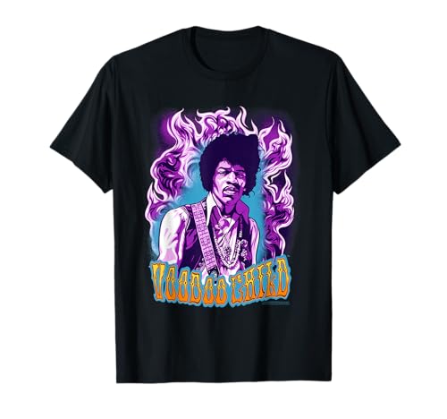 Image of Jimi Hendrix Voodoo Child Psychedelic Purple Flames Band T-Shirt