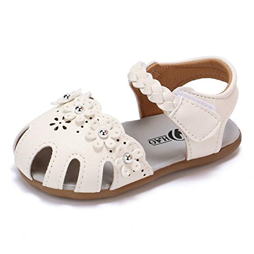 Zapatos de Verano para Bebé ?? Yesmile Sandalias de PU para Niñas Pequeñas Romanas Zapatillas Huecas con Bucle de Gancho Chancletas Flores de Verano (17, Blanco)