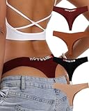 FASDECON Seamless Thongs for Women, Comfortable Womens Underwear Seamless Breathable No Show Panties With Metal Letter Soft Sexy Underwear for Women