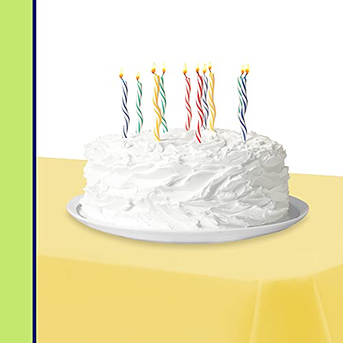 Image of Party Dimensions Yellow Plastic Tablecloths, 12 Pack, 54 x 108 Rectangle | Disposable Waterproof Plastic Table Cover for Birthdays, Weddings, Graduations, Picnics & BBQs, Indoor Outdoor, 6-8 ft Tables