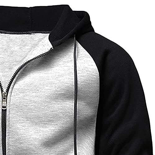 Mens Zip Up Hoodie Color Block Cardigan Casual Novelty Long Sleeve Sweatshirt Sport Fleece Outwear With Pocket3