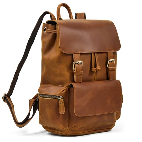 Mens Backpack Men Leather Shoulder Backpack Vintage Ladies Backpack Leather for Camping Outdoor Sport,Brown-41x30x18cm2