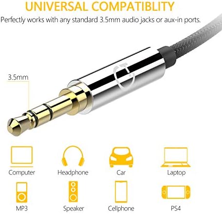 Gritin Aux Cable, 3.5mm Audio Cable, 4.9ft/1.5m Stereo Nylon Braided Premium Auxiliary Aux Audio Cable for Headphones, iPods, iPhones, iPads, Home/Car Stereos and more