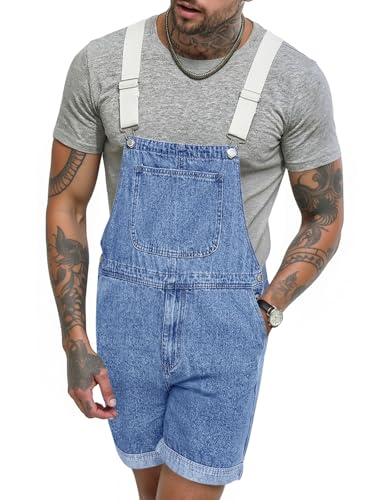 Runcati Mens Denim Shorts Bib Overall Jean Coveralls Fashion Adjustable Strap Hippie Summer Jumpsuit