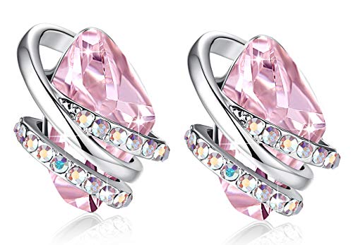 Leafael Wish Stone Stud Earrings with Light Rosaline Pink Birthstone Crystal, Silver-tone