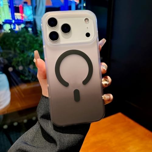 Coque iPhone 17 Pro noire mate dégradée et translucide avec son cache-chargeur magnétique