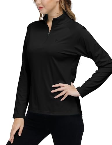 JINSHI Women's Long Sleeve Polo Shirts Moisture Wicking 1/4 Zip Running Sports Golf Tennis Tops for Ladies Black Size XL - Image 3