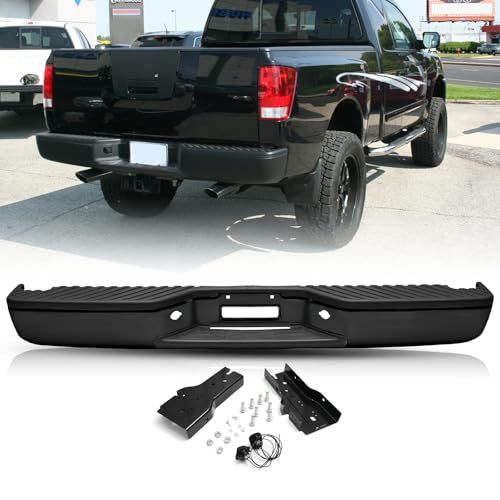 TUSDAR Rear Bumper Replacement for 2004-2015 Nissan Titan without Parking Sensor Holes Back Step Bumpers Black NI1103117