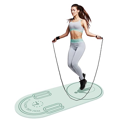 LERYG 8/20/30mm Jump Rope Mat Fitness Exercise Mat Durable Non-Slip Workout Mats with Jump Rope & Carrying Bag for Home Gym Flooring in Green((55x 24)