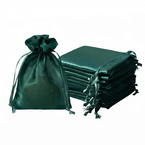 Image of QIANF 20 Pcs Forest Green Small Organza Bags 4X6 inch for Wedding Favors with Drawstring, Mini Mesh Gift Bags Jewelry Pouch for Candy Bridal Shower Party Favor Baby Shower Christmas