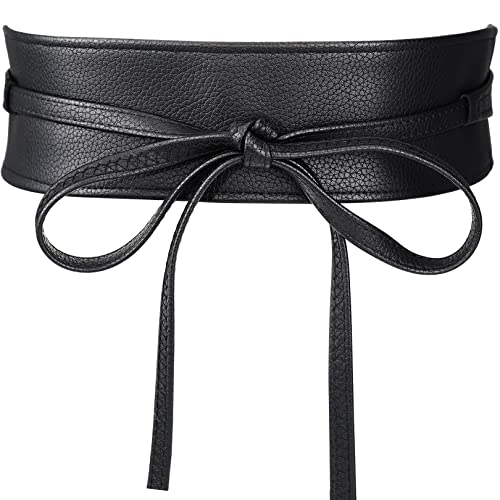 Gomerbesen Damen Kleid Cinchgürtel Breites Band Gebunden Knoten Taillengürtel, Schwarz 1, Einheitsgröße Cover