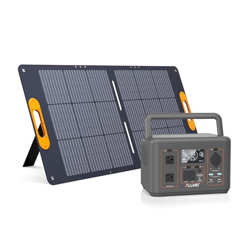 ALLWEI LiFePO4 Solar Generator 512Wh(Peak 1000W) with 100W Solar Panel, 500W Portable Power Station with UPS Mode, Pure Sine Wave AC Outlet, Home Battery Backup for Outdoor Camping RV Off-Gr