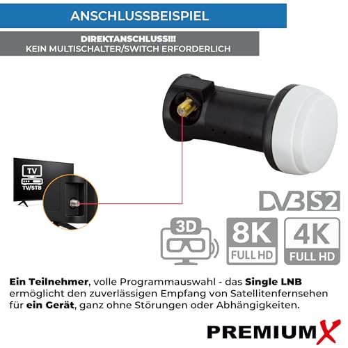 Miniatura 6 de Premium X Deluxe Single Lnb - Conversor De Señal Para 1 Usuario Con Recepción Satelital Digital En Hd, Uhd Y 4k. Soporta Dvb-S2 Y Oscilador De Referencia Pll Para Un Máximo Rendimiento
