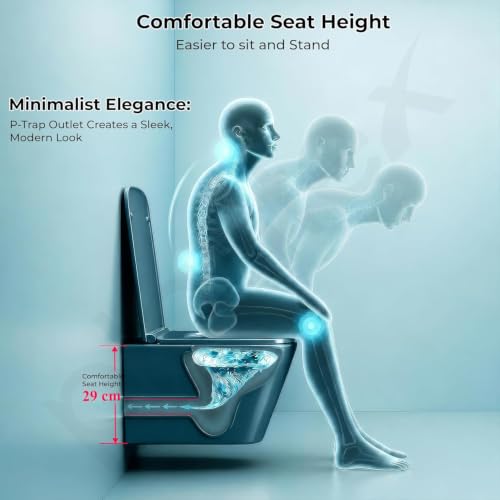 Image of Plantex Rimless Washdown Flushing /Imported Ceramic Wall Hung Commode for Toilet /Western Commode with Soft Closing Toilet Seat - P Trap - (Pine Blue)