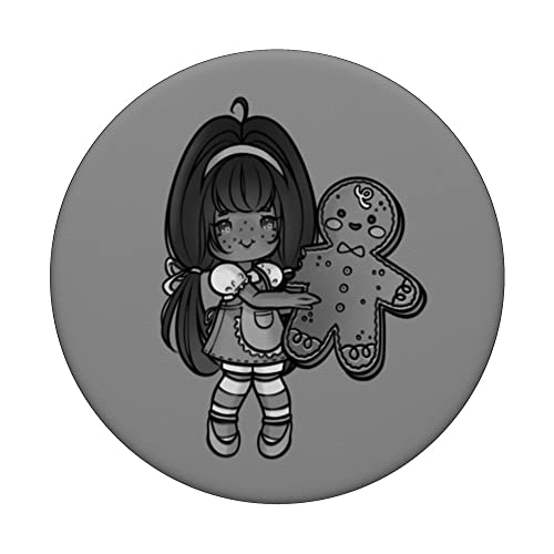 A Chibi Coquette Girl carries Gingerbread Man at Christmas PopSockets Swappable PopGrip, Black - Image 3