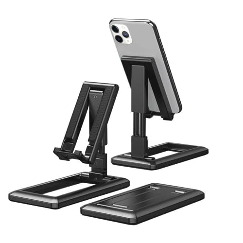 NTEK Adjustable Mobile Phone Holder Stand for Desk—Foldable Phone Dock Compatible with All Smartphones—Desktop Stand for iPhone, Samsung, Android—Portable, Sturdy