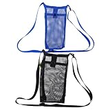 Healeved Bolsa Bandolera para Botella de Agua 2 Unidades Negro y Azul con Correa Ajustable, Funda Protectora de Malla Ventilada para Senderismo, Camping y Deportes al Aire Libre