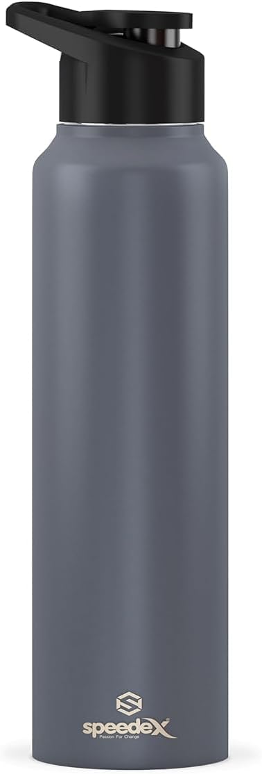 Speedex Stainless Steel Metal Water Bottle 1 Ltr 1000 ml, BIS Approved, Leak Proof Sipper Cap Bottle for Office, School, Gym, Travel, Daily Use for Men, Women, Kids, Adults, Dark Grey, Set of 1