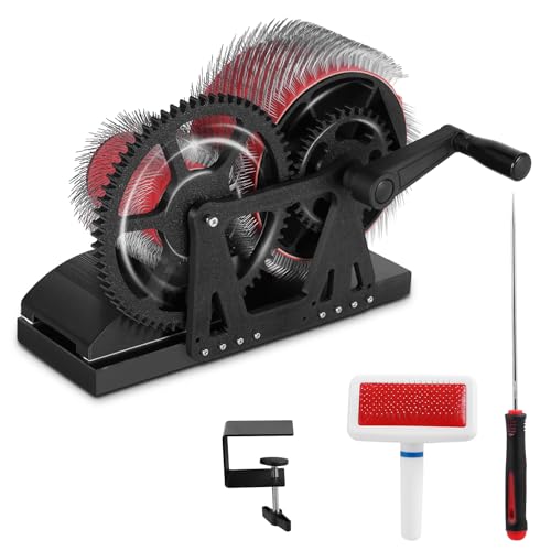 Consfly Wool Drum Carder Fiber Carding Machine with Brush & Awl, Wool Blending Wheel for Combing Blending