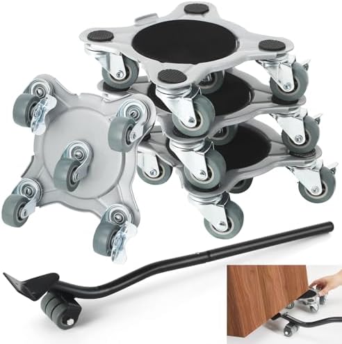 Furniture Lift Mover Tool Set Furniture Sliders for Hardwood Floors Furniture Movers with Wheels Includes Furniture Jack Gliders Sliders Moving Dolly for Heavy Duty Furniture(Black, 6600 lbs)
