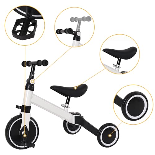 Laufrad für Kinder, Dreirad 3-in-1 für Kleinkinder mit Lenkgriff, Dreirad für Kinder, Dreirad mit Pedalen, umbaubar mit 3 EVA-Rädern (weiß) – Bild 4
