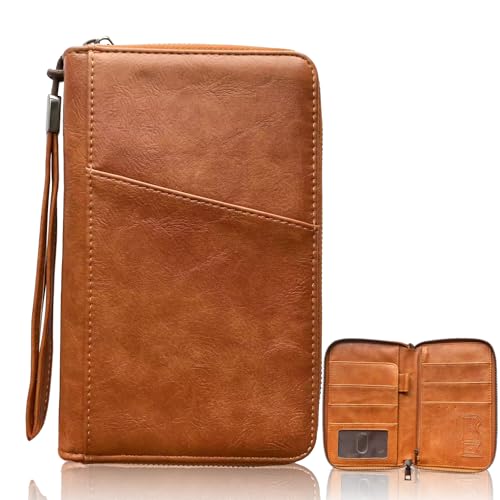 Dual Passport Holder For Travel With RFID Blocking-Full Grain Leather,Holds 6 Passport With 4 Card Slots,Family And Friends Travel