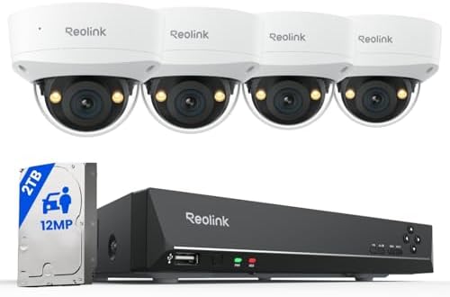 145°Wide Angle+IK10 Vandalproof Reolink 12MP 8CH PoE Security Camera System with 2 Way Talk, 4pcs PoE Cams Outdoor, Spotlights Color Night Vision, Built-in 2TB HDD, Smart AI Detection, RLK8-1200V4