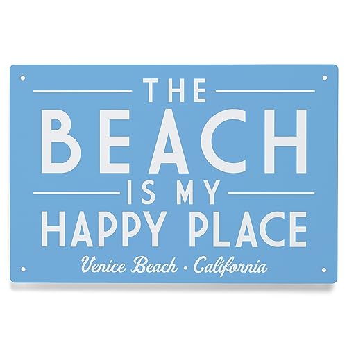 Lantern Press 6x9 Inch Metal Sign, Venice Beach, California, The Beach is My Happy Place, Simply Said