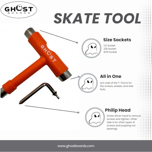 Image of GHOST BOARDS Skate Tool All-In-One - Multi-Function Roller Skate Tool With T-Handle, Allen Key & Screwdriver for Easy Adjustments - Skate Key Fits Any Pocket- Skates Tools You'll Always Carry - Pink