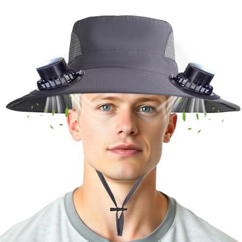 Wide Brim Sun Hat with Fan, Men Sun Fishing Hat, 5 Speed Adjustable, Sun Protection, Suitable for Mountaineering