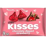 HERSHEY'S KISSES Chocolate Dipped Strawberry Flavored, Valentine's Candy Bag, 9 oz