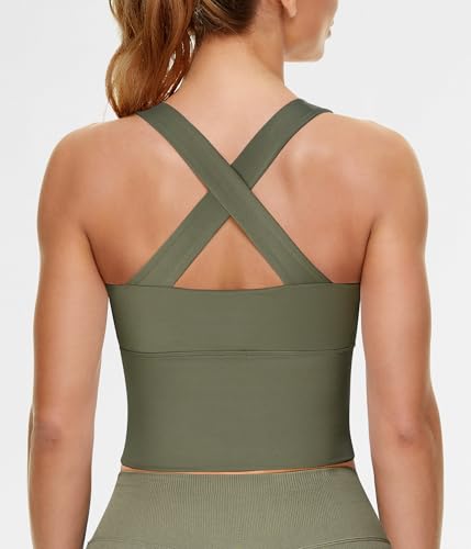 Image of TrainingGirl Zip Front Closure Longline Sports Bras for Women - Workout Crop Tank Tops Yoga Camisole Criss Cross Back