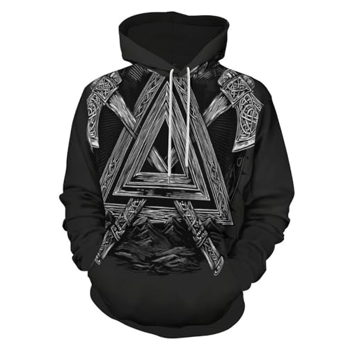 Sweat à capuche Viking 3D pour homme et femme avec imprimé hache et poches