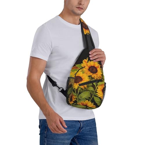 Mochila tipo Sling Crossbody diseño Sun Flower negra miniatura 7
